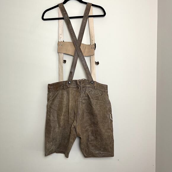 Lederhosen4U Suspenders Leather Medium Brown Embroidered Oktoberfest Sz 52 - Picture 7 of 9